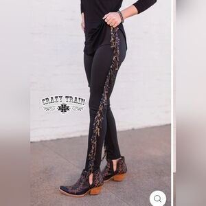 Crazy Train Black Fringe Meow Tiwn Leggings Size XL